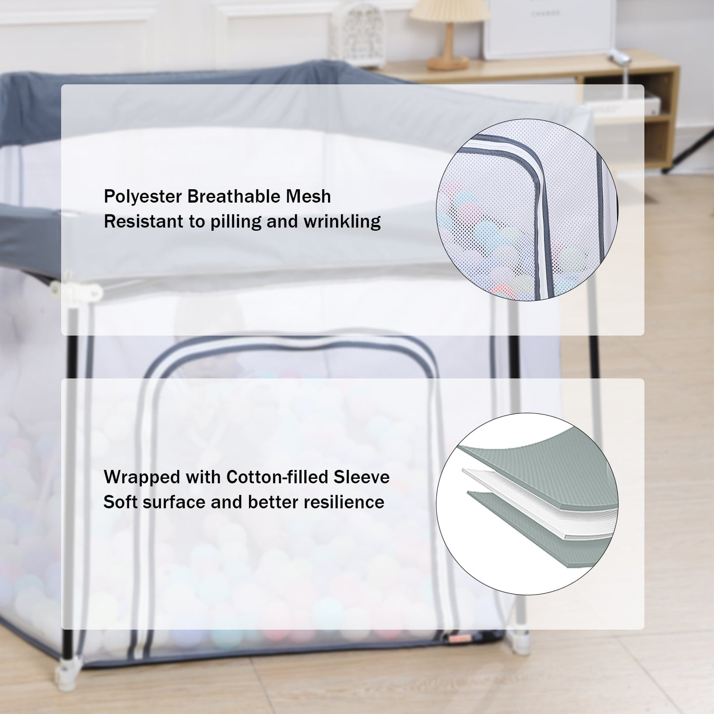 UBRAVOO Baby-Laufstall,faltbarer sechseckiger Baby-Laufstall,verbesserter robuster Sicherheits-Laufstall für Babys und Kleinkinder mit weichem,atmungsaktivem Mesh-Khaki