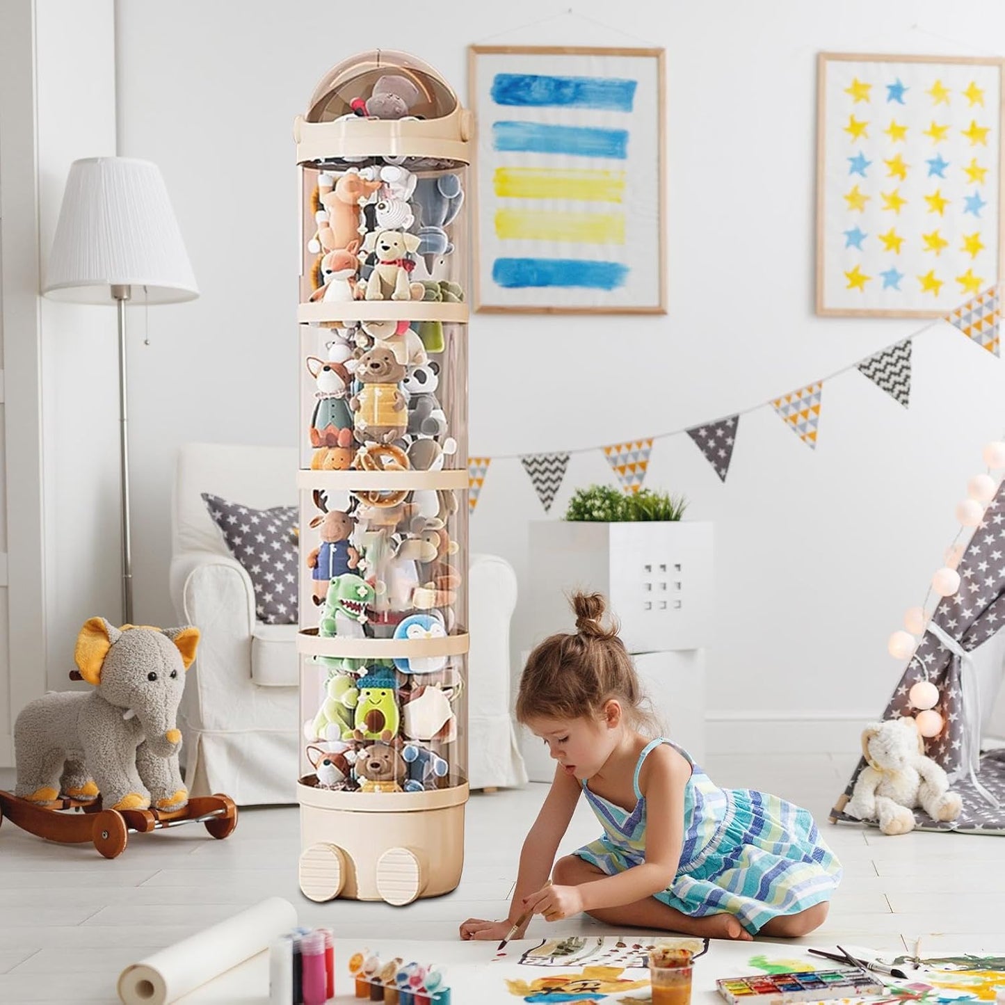 Ranley Stuffed Animal Storage Tube, Kids Plush Doll Clear Storage Tube, Stuffed Animal Doll Storage Holder Standing