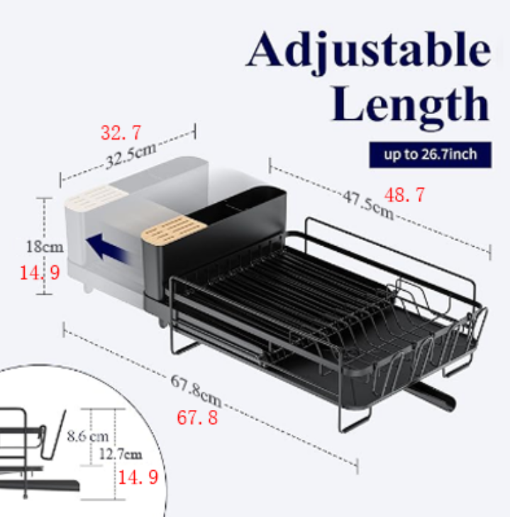 Dish drain rack retractable large capacity bowl and chopstick storage box bowl rack kitchen rack drain rack dish rack