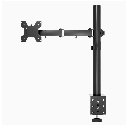 Single-screen monitor stand with clamp-on mounting column