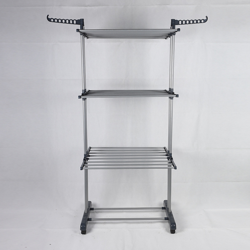 Clothes Airer Tower 4 Levels - Folding Wing Clothes Airer with Wheels, Space-Saving Tumble Dryer Stand, Stainless Steel Clothes Airer High for Indoor & Outdoor Use (Grey)