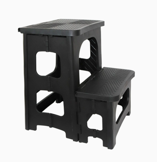 Foldable two-step stool - black