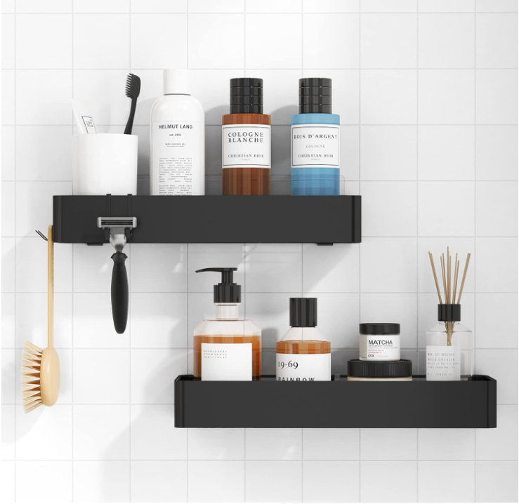 Kitsure Shower Shelf No Drilling - Pack of 2 Rustproof Bathroom Organiser, Quick Drying Bathroom Shelf No Drilling with Large Capacity, Durable Shampoo Holder for Shower