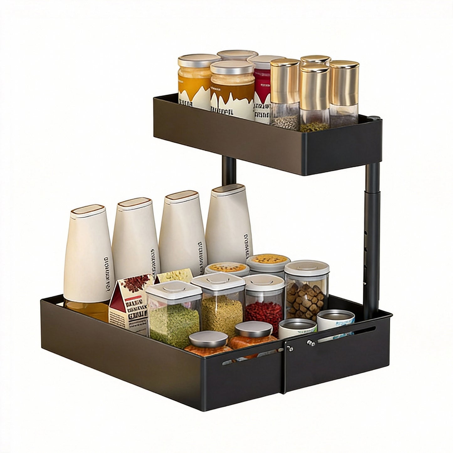 Multifunctional retractable under-sink storage rack - Black