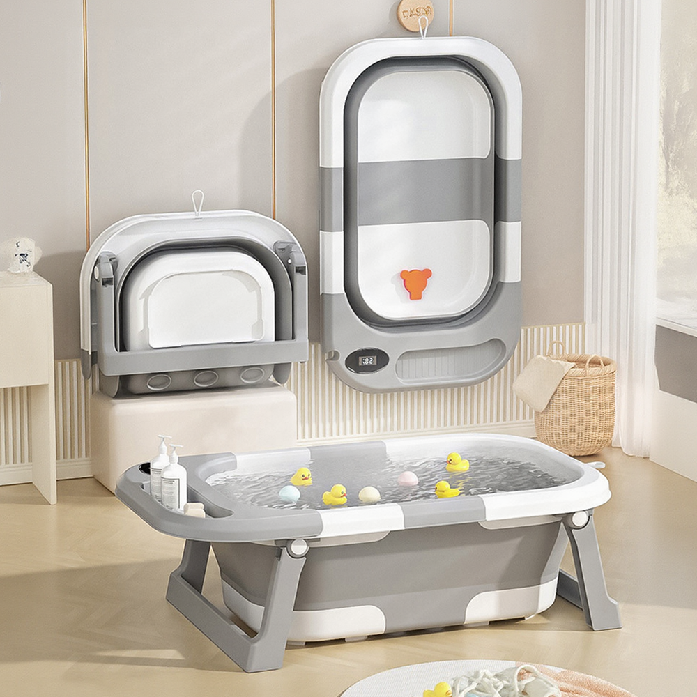 Baby Bath with Thermometer, Foldable Baby Bathtub, Non-Slip Portable Folding Bath with Seat Mat, Baby Bathtub, Baby Bathtub, Portable Travel Bathtub for Newborns from 0-36 Months baby bath tub baby bath