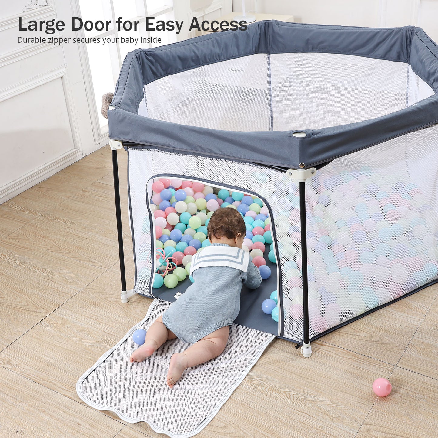 UBRAVOO Baby-Laufstall,faltbarer sechseckiger Baby-Laufstall,verbesserter robuster Sicherheits-Laufstall für Babys und Kleinkinder mit weichem,atmungsaktivem Mesh-Khaki