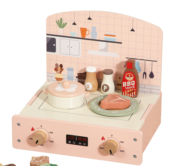 Pink Wooden Pretend BBQ Stand - Educational Role-Play Toy for Children