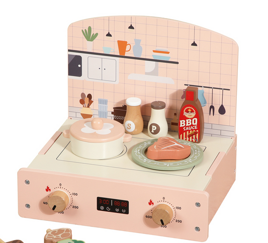 Pink Wooden Pretend BBQ Stand - Educational Role-Play Toy for Children