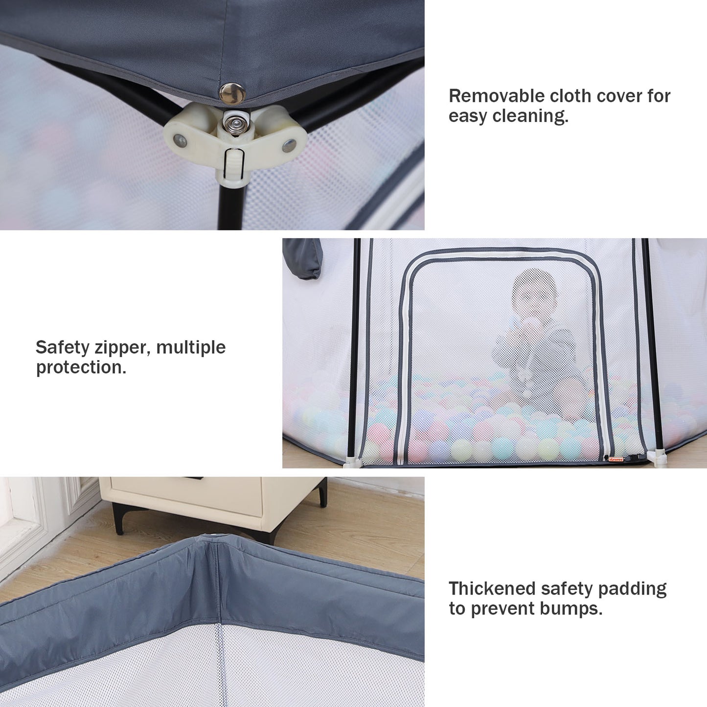 UBRAVOO Baby-Laufstall,faltbarer sechseckiger Baby-Laufstall,verbesserter robuster Sicherheits-Laufstall für Babys und Kleinkinder mit weichem,atmungsaktivem Mesh-Khaki