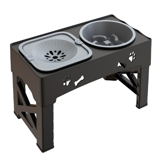 Dog Bowl Raised Feeding Bowl Dog Bowl Raised Foldable Dog Bowl with Leak-Proof Water Bowl Slow Feeder Dog Bowls 4 Height Adjustable for Large Medium Small Dogs