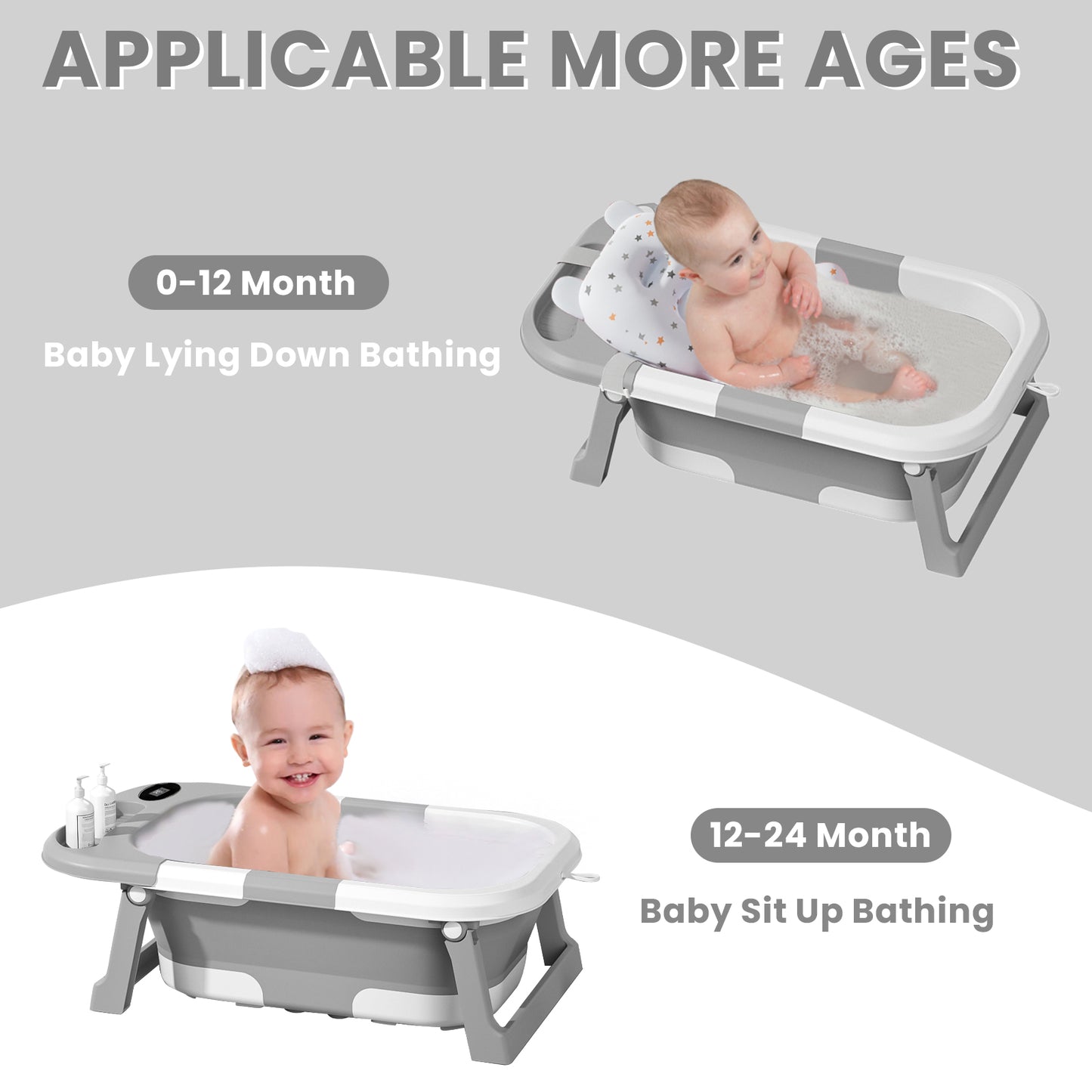 Baby Bath with Thermometer, Foldable Baby Bathtub, Non-Slip Portable Folding Bath with Seat Mat, Baby Bathtub, Baby Bathtub, Portable Travel Bathtub for Newborns from 0-36 Months baby bath tub baby bath