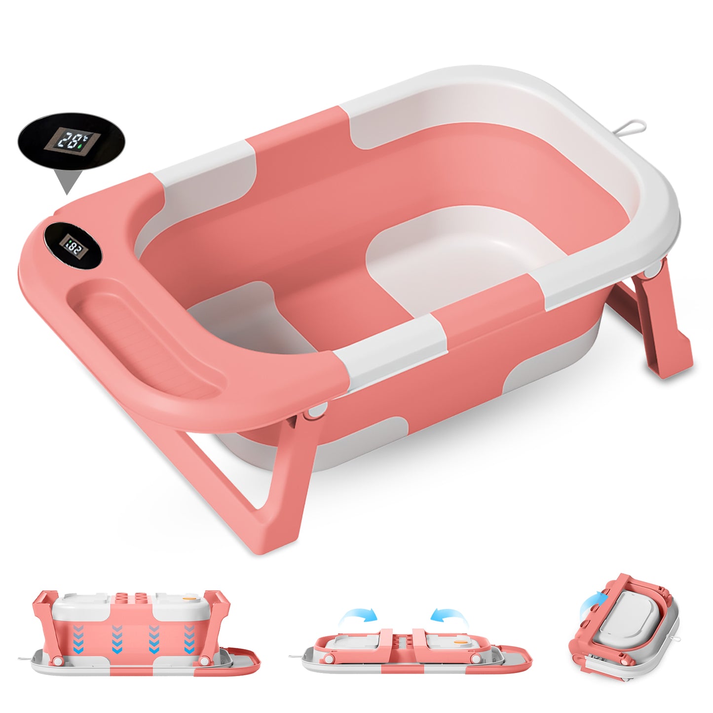 Baby Bath with Thermometer, Foldable Baby Bathtub, Non-Slip Portable Folding Bath with Seat Mat, Baby Bathtub, Baby Bathtub, Portable Travel Bathtub for Newborns from 0-36 Months baby bath tub baby bath