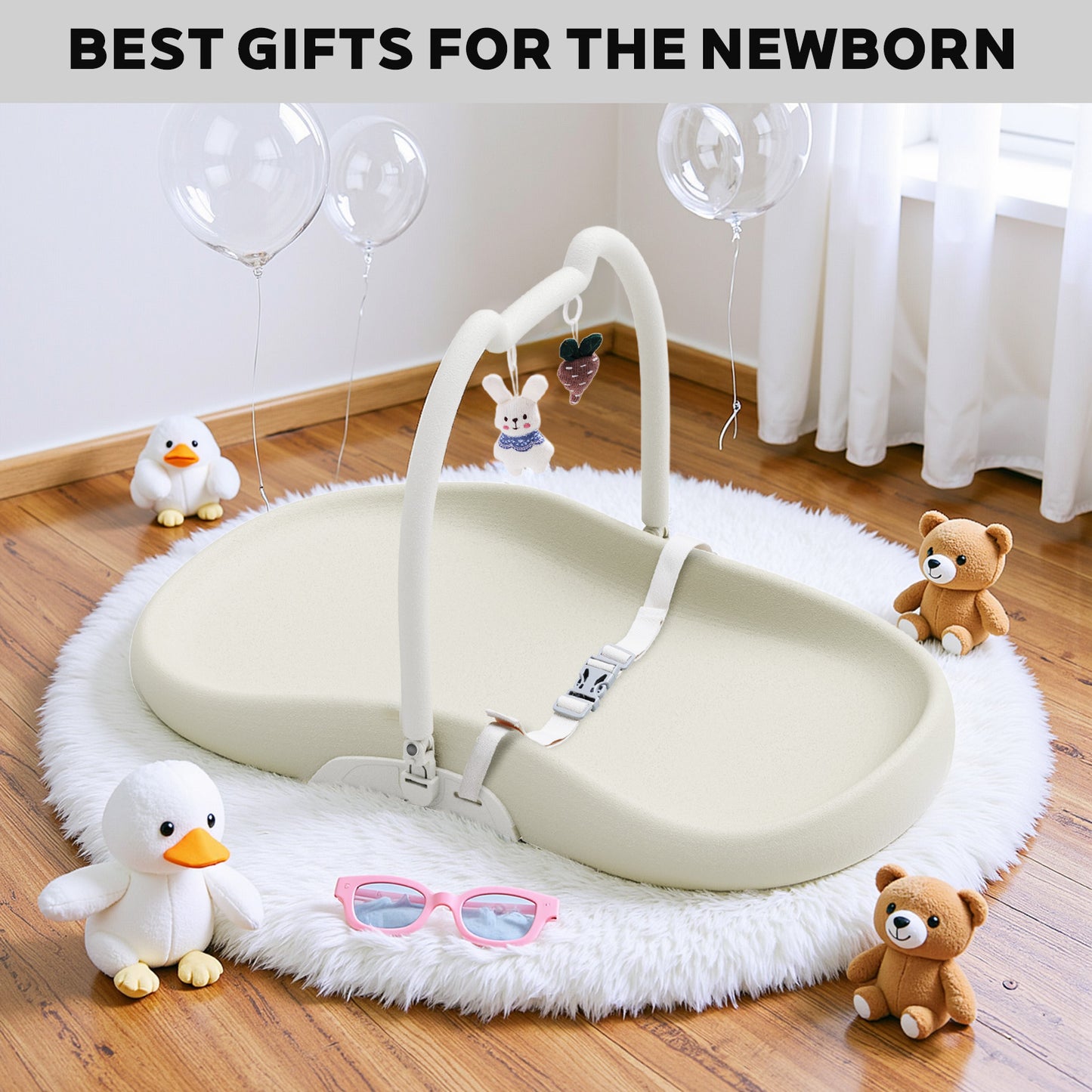 UBRAVOO Wickelunterlage mit Sicherheitsgurt und Spielzeugablage, Anti-Roll-Wickelunterlage, Leicht Abwischbar, Wasserdicht, mit Erhöhten Gepolsterten Kanten