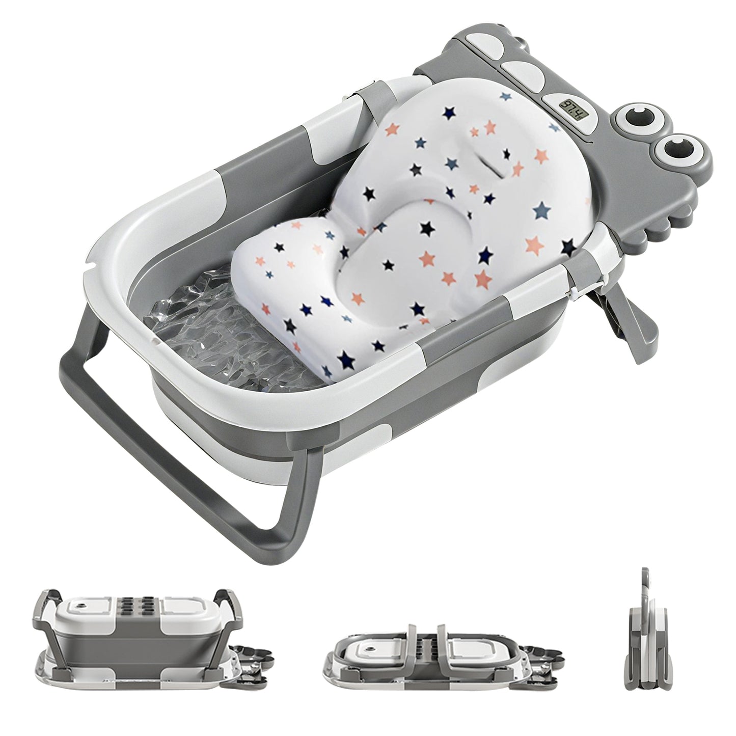 Baby Bath with Thermometer, Foldable Baby Bathtub, Non-Slip Portable Folding Bath with Seat Mat, Baby Bathtub, Baby Bathtub, Portable Travel Bathtub for Newborns from 0-36 Months baby bath tub baby bath