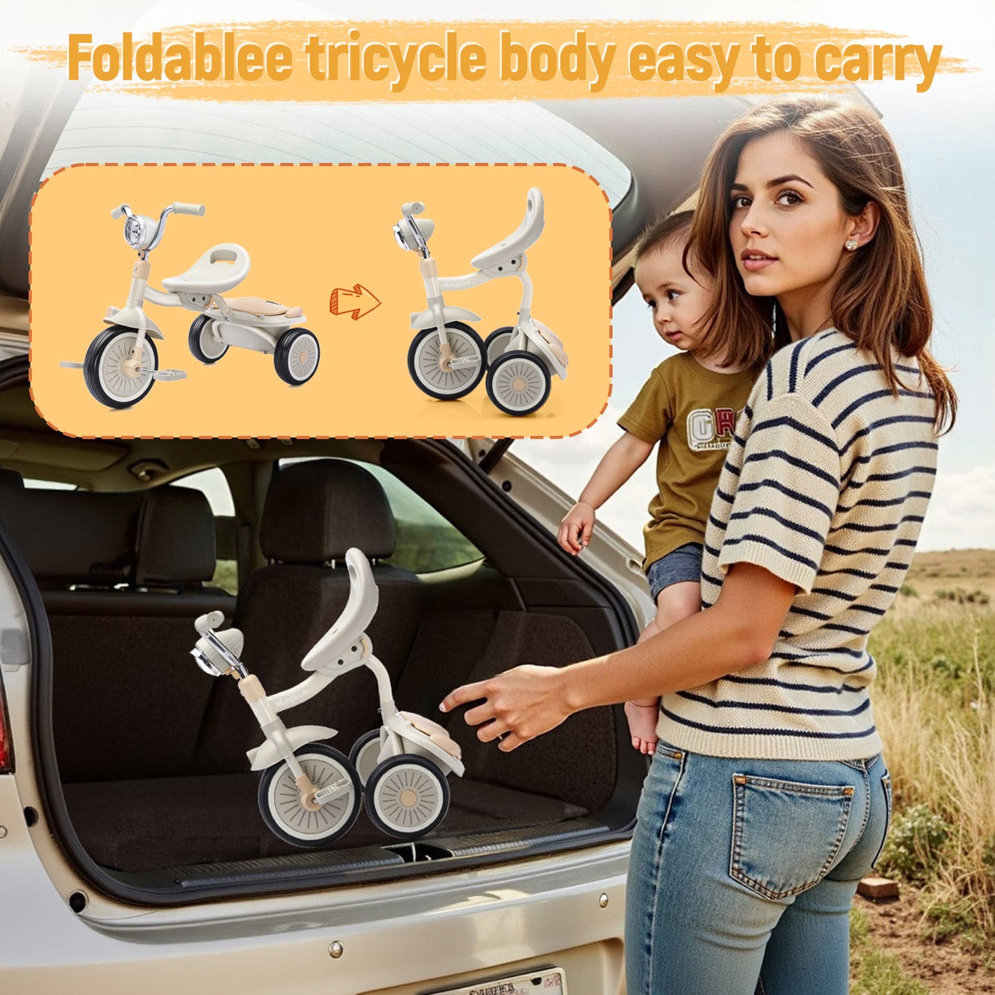 UBRAVOO Baby Dreirad, Klappbares Kleinkind-Dreirad mit Pedalen, Coole Lichter, Robuste Räder und Bequemer Sitz, Baby Erstes Lauflern-Dreirad für 1-5 Jahren im Alter Mädchen und Jungen (Blau)