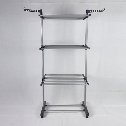 Clothes Airer Tower 4 Levels - Folding Wing Clothes Airer with Wheels, Space-Saving Tumble Dryer Stand, Stainless Steel Clothes Airer High for Indoor & Outdoor Use (Grey)