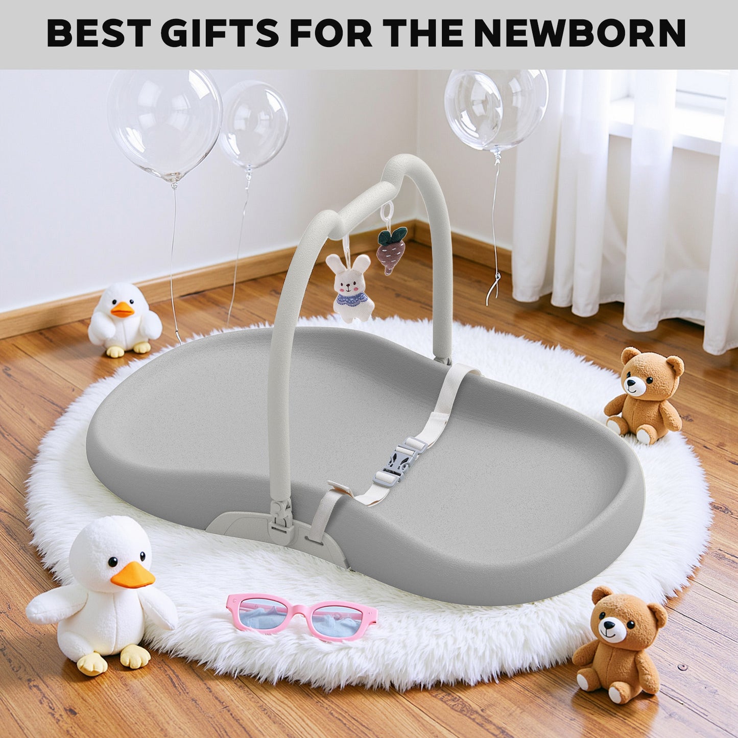 UBRAVOO Wickelunterlage mit Sicherheitsgurt und Spielzeugablage, Anti-Roll-Wickelunterlage, Leicht Abwischbar, Wasserdicht, mit Erhöhten Gepolsterten Kanten