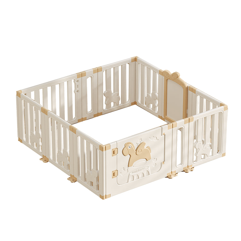 UBRAVOO Faltbarer Baby-Laufstall mit Mini-Basketballkorb und 50 farbigen Pit-Bällen, Auto-Laufstall für Babys und Kleinkinder, großes und lustiges Indoor-Aktivitätszentrum(14 Felder, Milchig-weiß)