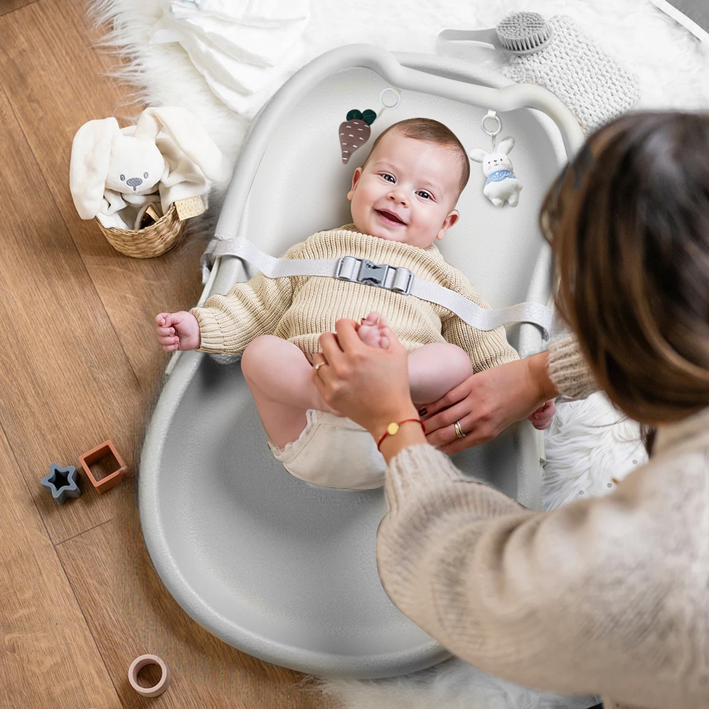 UBRAVOO Wickelunterlage mit Sicherheitsgurt und Spielzeugablage, Anti-Roll-Wickelunterlage, Leicht Abwischbar, Wasserdicht, mit Erhöhten Gepolsterten Kanten