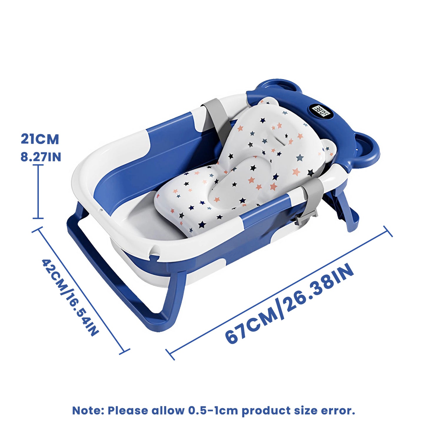 Baby Bath with Thermometer, Foldable Baby Bathtub, Non-Slip Portable Folding Bath with Seat Mat, Baby Bathtub, Baby Bathtub, Portable Travel Bathtub for Newborns from 0-36 Months baby bath tub baby bath