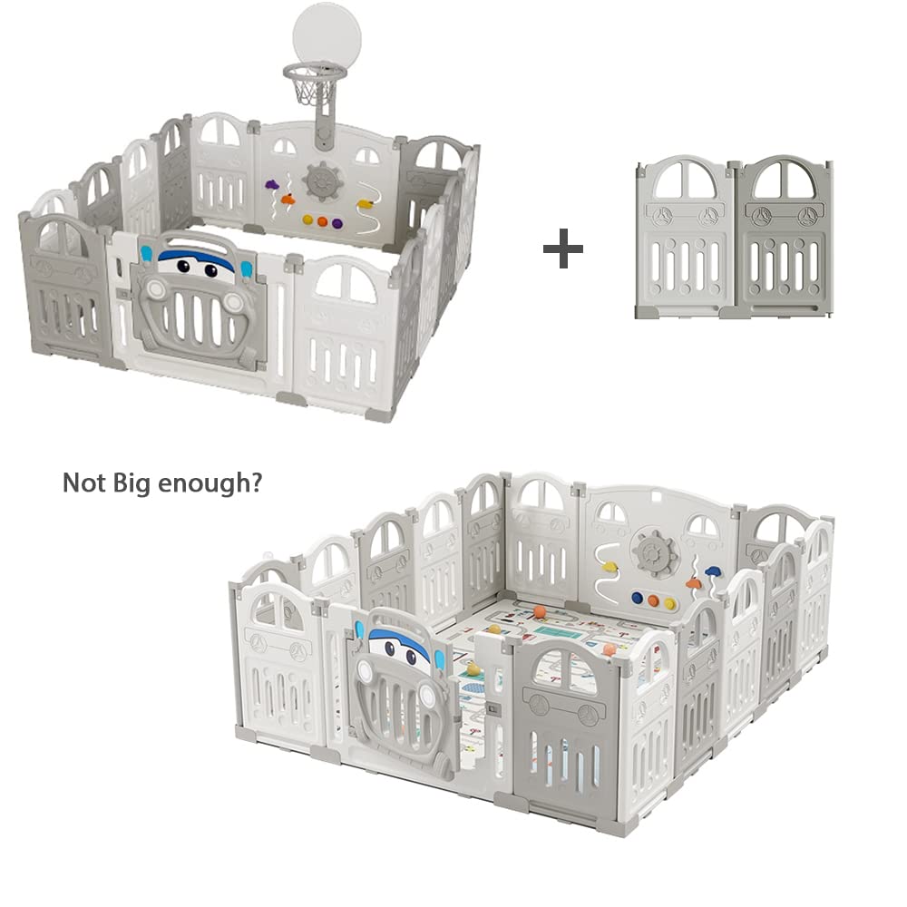 UBRAVOO Erweiterungsplatten für Baby-Laufstall aus Kunststoff für Babys und Kleinkinder – 2 Platten EDP0001 (Grau+Weiß)