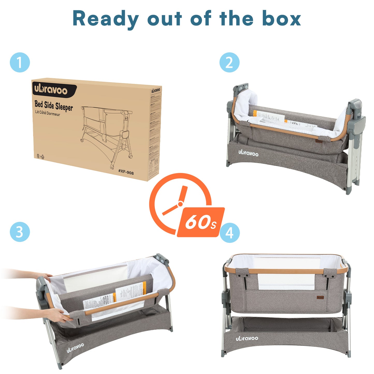 UBRAVOO Beistellbett Baby,Multifunktionales Baby Reisebett mit Matratze,Tragbares Nachtbett mit Integrierten Leisen Rädern für Kleinkinder/Neugeborene