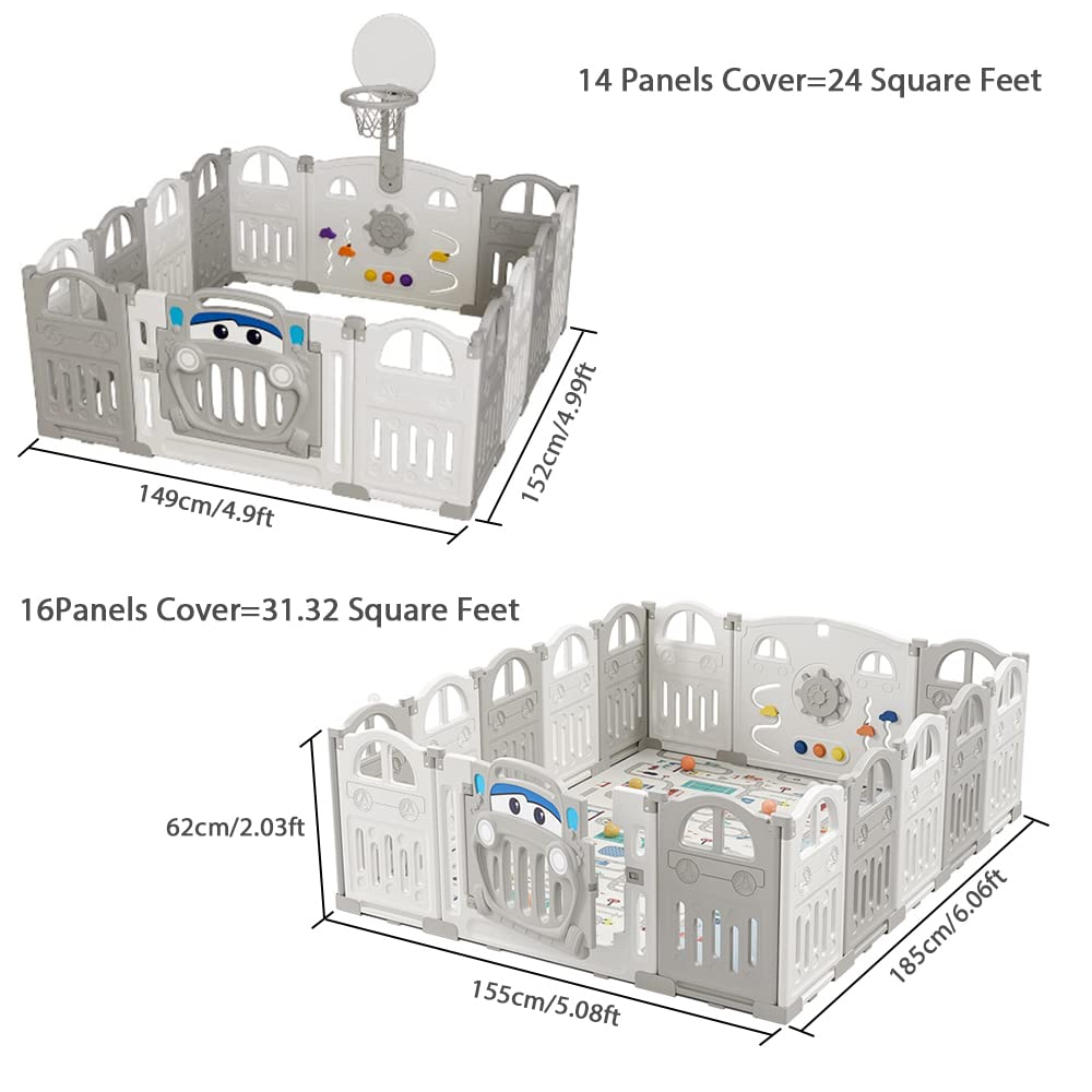 UBRAVOO Erweiterungsplatten für Baby-Laufstall aus Kunststoff für Babys und Kleinkinder – 2 Platten EDP0001 (Grau+Weiß)