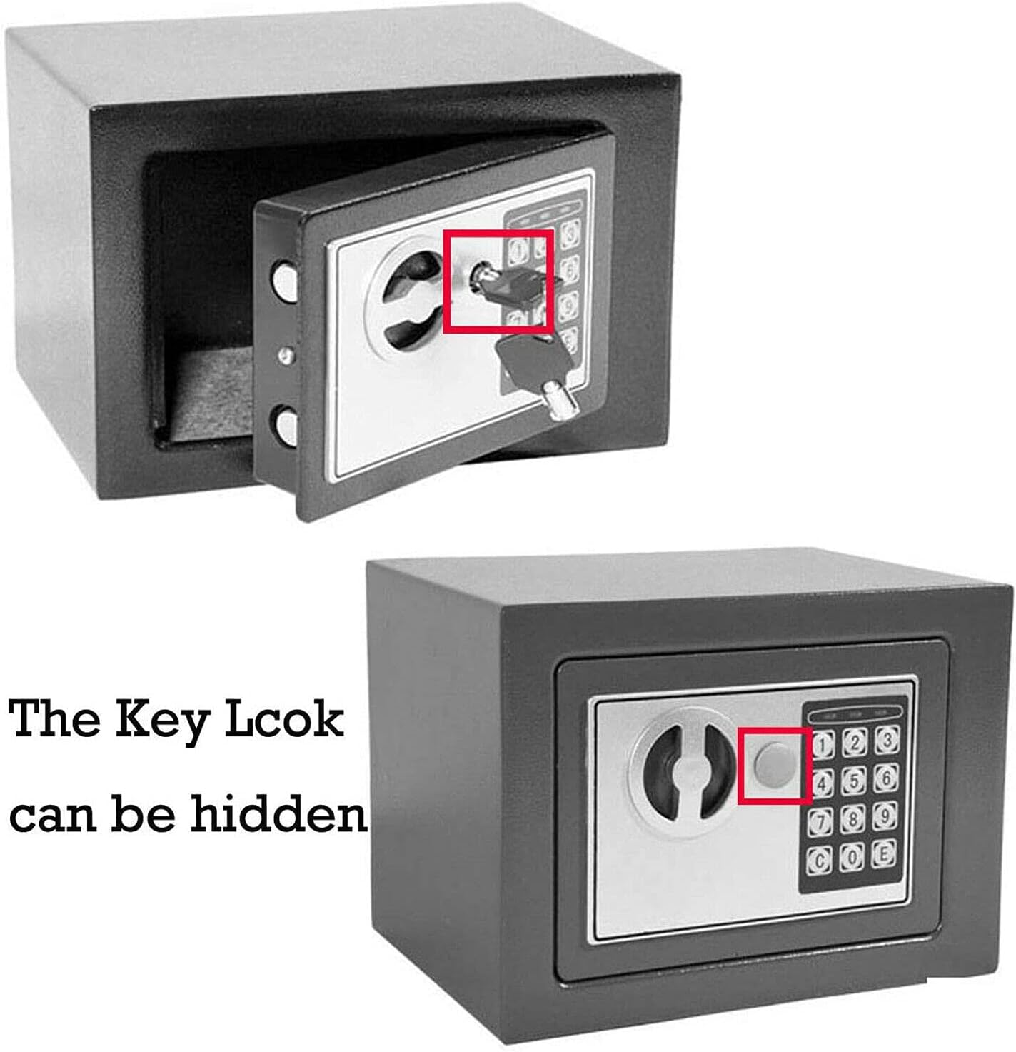 4.6L Digital Steel Safety Box Hotel Safes Electronic Security Large Capacity with Full-digit Keypad/2 Override Key/2 Installing Bolts Wall Floor/(17x23x17cm) for Home Office Money Cash Valuables Grey