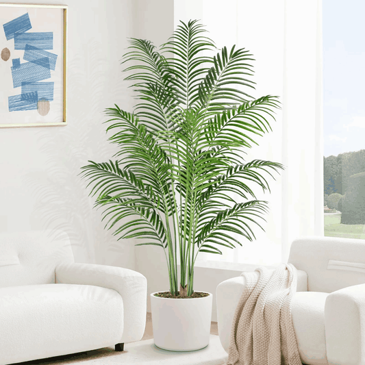 180cm Artificial Palm Tree Indoor Plant Tall Fake Tropical Paradise Palm Tree in Pot with Real Bark Design Faux Areca Palm Tree for Home Office Living Room Bedroom Farmhouse Modern Decor