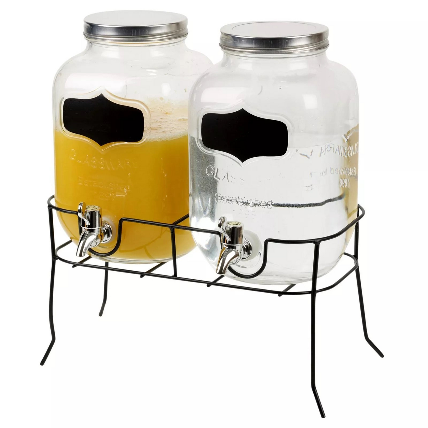Set of 2 beverage containers/bottles for cold drinks.