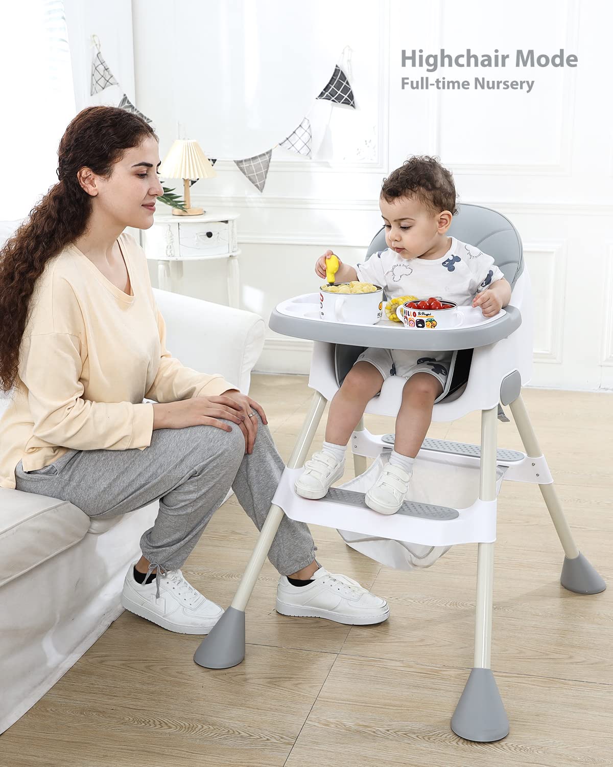 UBRAVOO Hochstuhl Baby, 2-in-1 Hochstuhl für Babys und Kleinkinder mit Fußstütze, abnehmbares Doppeltablett, Einfach zu Montierender Kinderhochstuhl für Jungen und Mädchen ab 6 Monate, HA-019 (Grau)