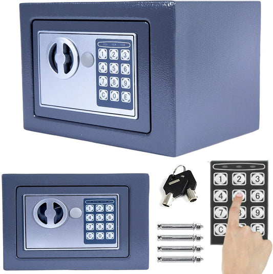4.6L Digital Steel Safety Box Hotel Safes Electronic Security Large Capacity with Full-digit Keypad/2 Override Key/2 Installing Bolts Wall Floor/(17x23x17cm) for Home Office Money Cash Valuables Grey