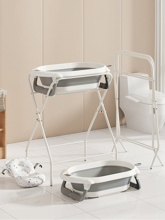Faltbare Babybadewanne mit Gestell – XXL Babywanne mit Ständer, 2.0 Thermometer – Perfekt zum Duschen – Geeignet für Kinder von der Geburt bis 3 Jahre – Ideal als Babygeschenk