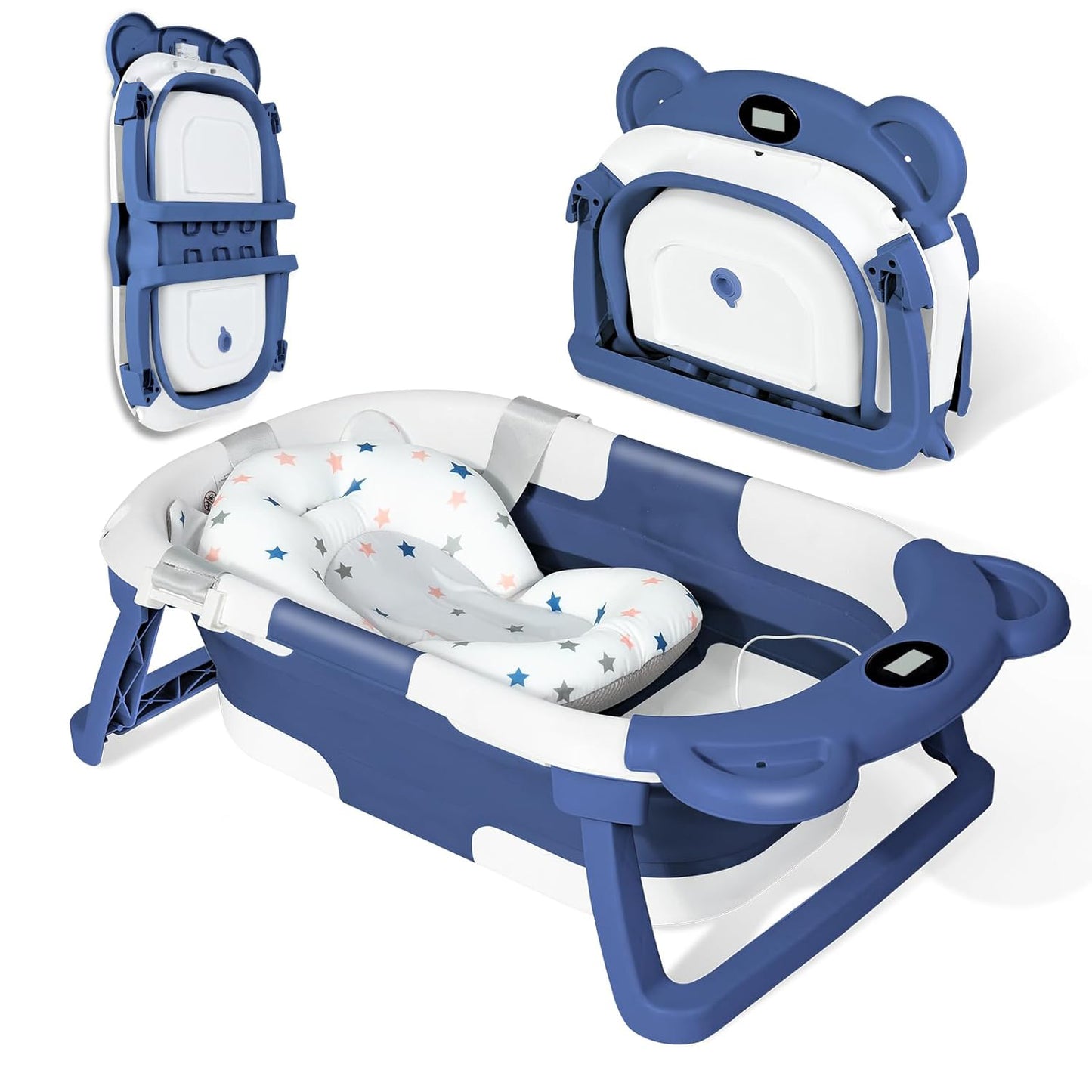 Baby Bath with Thermometer, Foldable Baby Bathtub, Non-Slip Portable Folding Bath with Seat Mat, Baby Bathtub, Baby Bathtub, Portable Travel Bathtub for Newborns from 0-36 Months baby bath tub baby bath