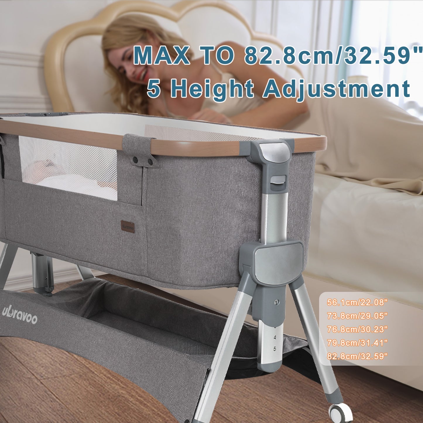 UBRAVOO Beistellbett Baby,Multifunktionales Baby Reisebett mit Matratze,Tragbares Nachtbett mit Integrierten Leisen Rädern für Kleinkinder/Neugeborene