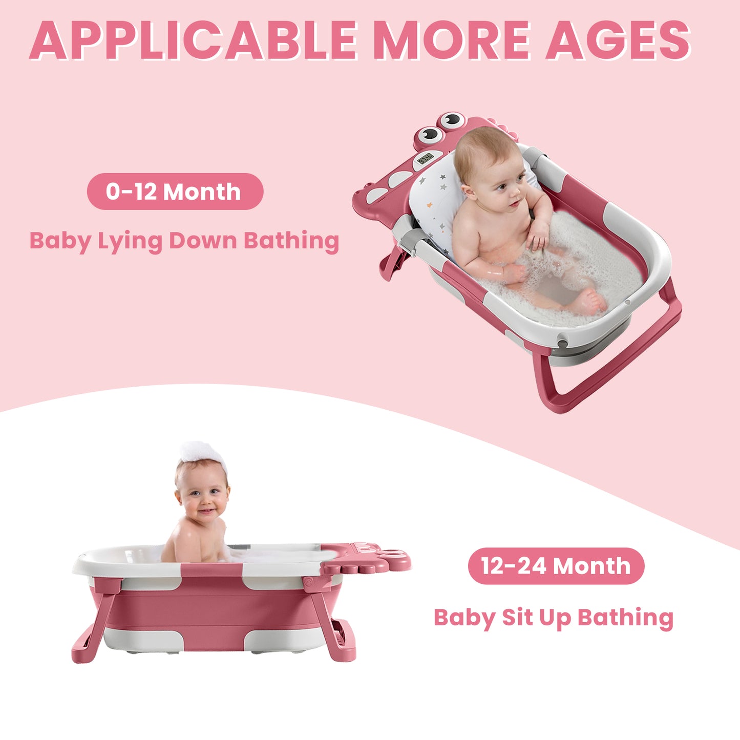 Baby Bath with Thermometer, Foldable Baby Bathtub, Non-Slip Portable Folding Bath with Seat Mat, Baby Bathtub, Baby Bathtub, Portable Travel Bathtub for Newborns from 0-36 Months baby bath tub baby bath
