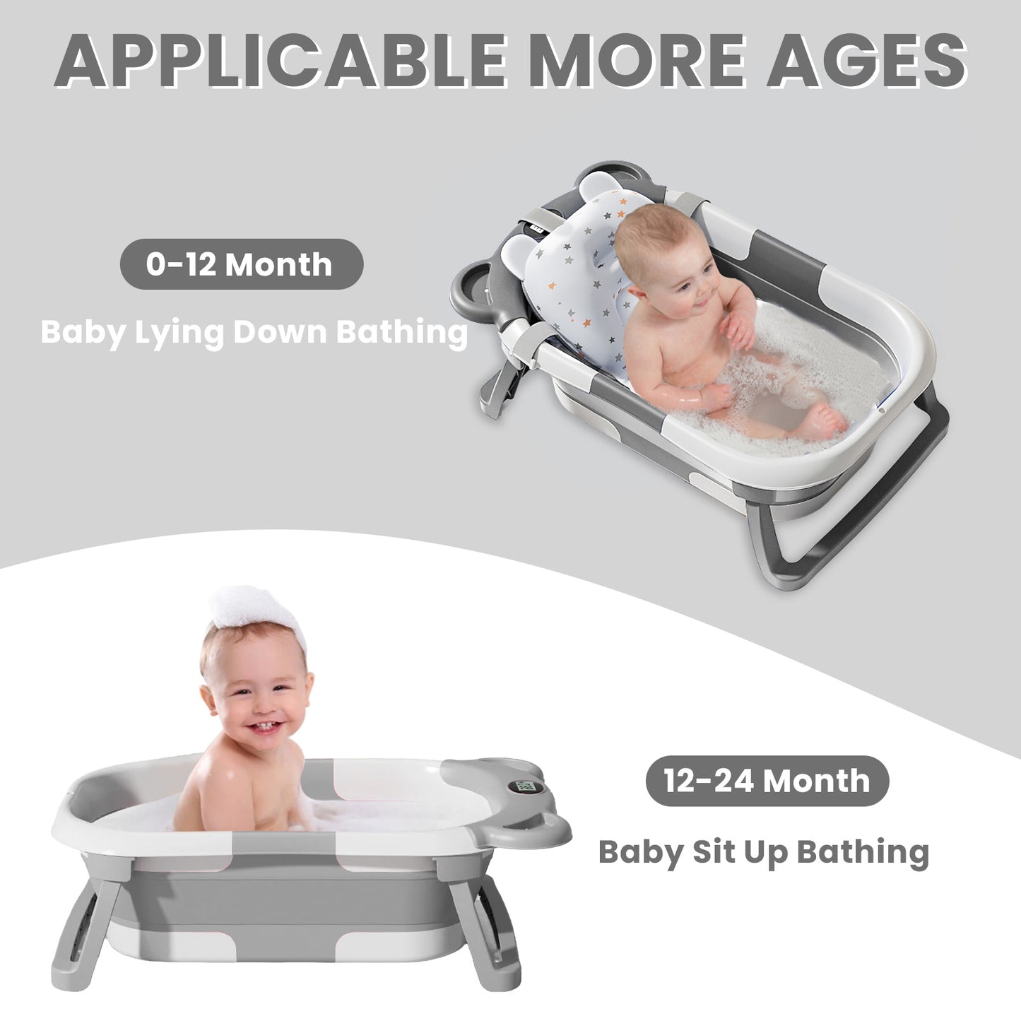 Baby Bath with Thermometer, Foldable Baby Bathtub, Non-Slip Portable Folding Bath with Seat Mat, Baby Bathtub, Baby Bathtub, Portable Travel Bathtub for Newborns from 0-36 Months baby bath tub baby bath