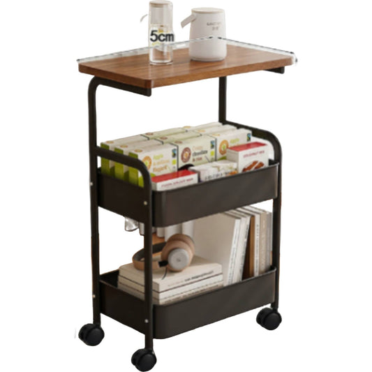 Two-tier coffee table with movable trolley - black
