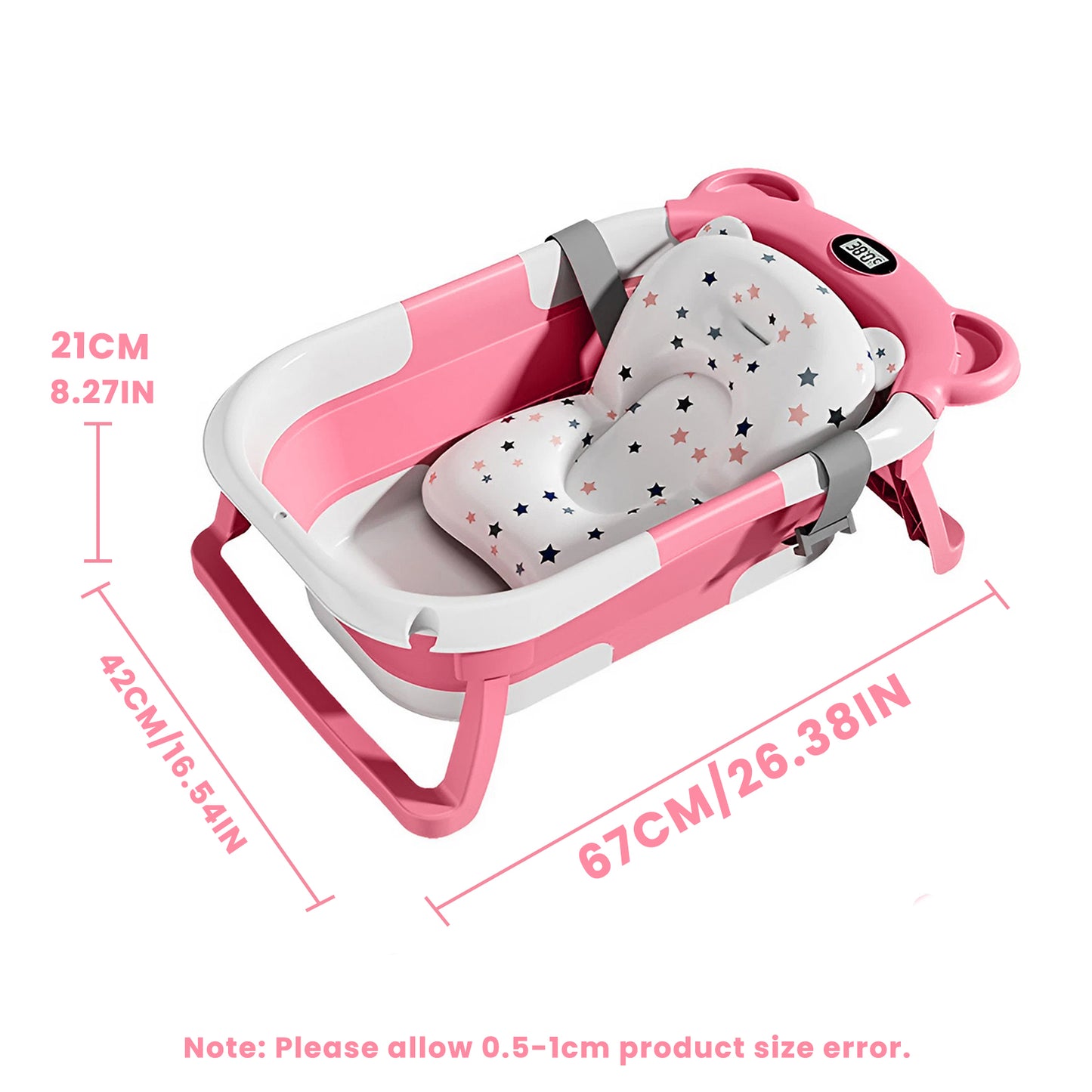 Baby Bath with Thermometer, Foldable Baby Bathtub, Non-Slip Portable Folding Bath with Seat Mat, Baby Bathtub, Baby Bathtub, Portable Travel Bathtub for Newborns from 0-36 Months baby bath tub baby bath
