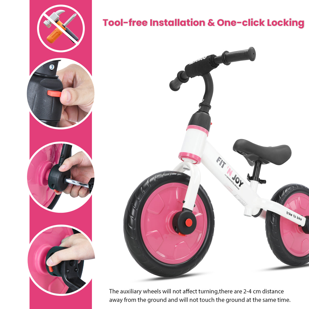 UBRAVOO Fit 'n Joy Kinderfahrrad Fahrräder, 4-in-1 Laufrad für Kinder mit Pedalen und Stützrädern, Trike-to-Bike Kinderrad für Jungen und Mädchen von 2 bis 5 Jahren (Rosa)