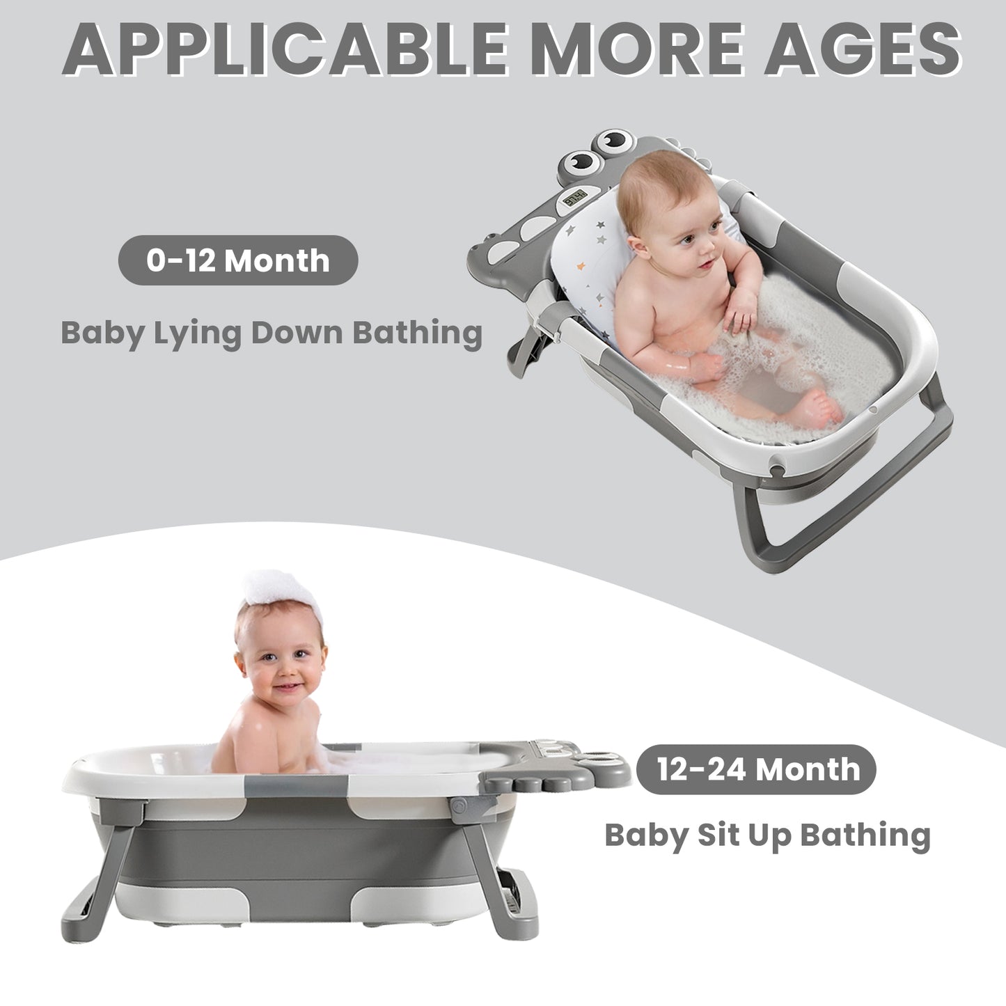 Baby Bath with Thermometer, Foldable Baby Bathtub, Non-Slip Portable Folding Bath with Seat Mat, Baby Bathtub, Baby Bathtub, Portable Travel Bathtub for Newborns from 0-36 Months baby bath tub baby bath