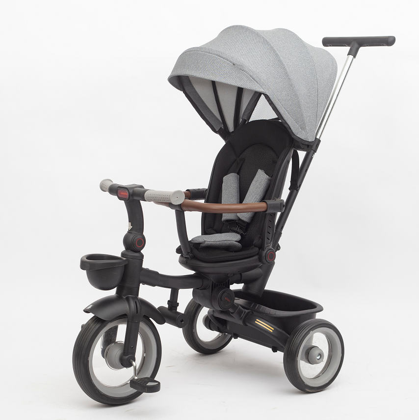 UBRAVOO Baby Dreirad mit Schubstange, 7-in-1-Baby-Push-Bike-Lenk-Kinderwagen, Lernendes Kinderdreirad/Abnehmbare Leitplanke, Verstellbares Verdeck, Sicherheitsgurt, Stoßdämpfungsdesign