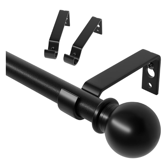 Time Forest Black Curtain Poles 76 to 152cm, 16mm Diameter Thin Curtain Pole for Light and Medium Weight Curtains Metal Adjustable Curtain Rod for Eyelet Curtains for Windows Door