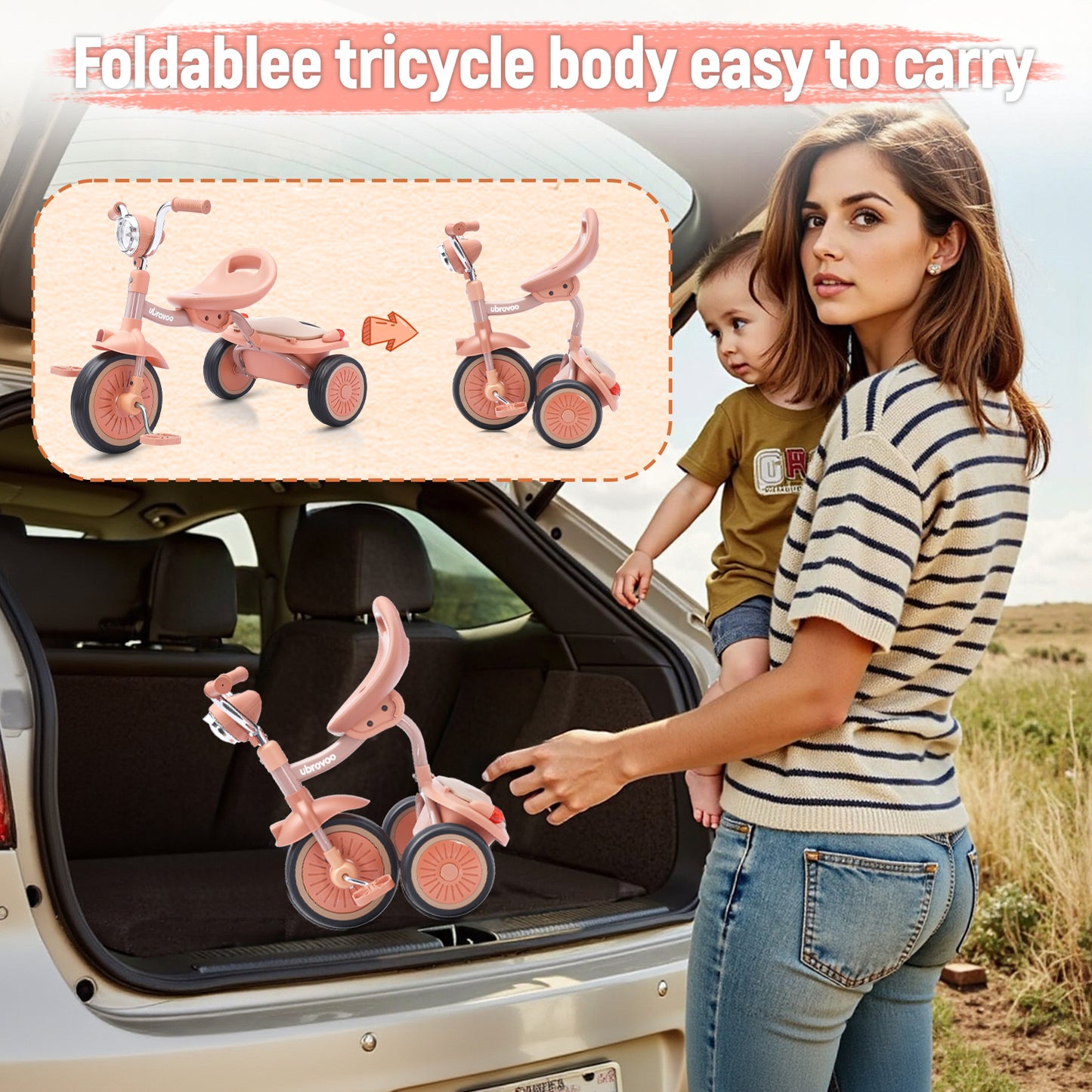 UBRAVOO Baby Dreirad, Klappbares Kleinkind-Dreirad mit Pedalen, Coole Lichter, Robuste Räder und Bequemer Sitz, Baby Erstes Lauflern-Dreirad für 1-5 Jahren im Alter Mädchen und Jungen (Blau)