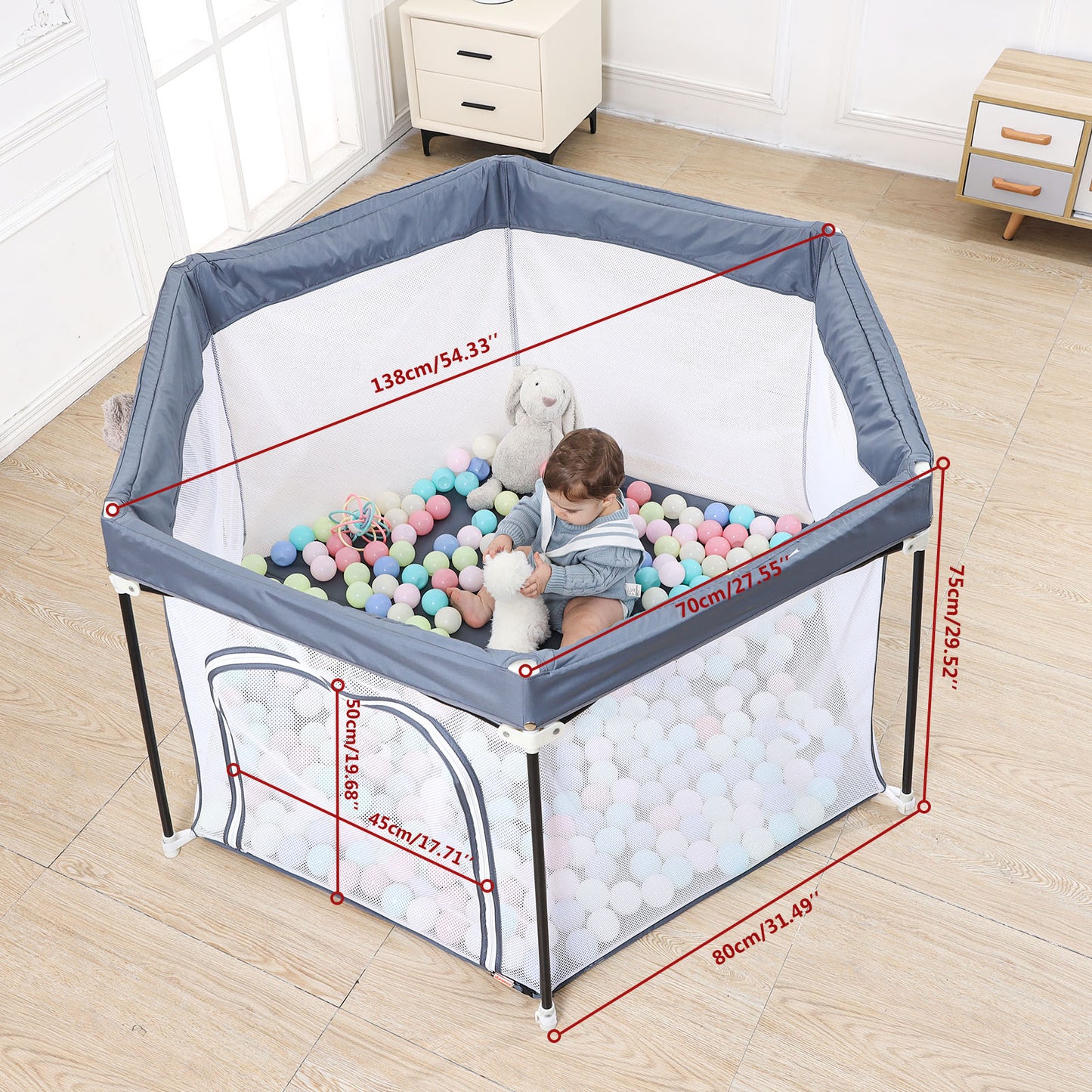 UBRAVOO Baby-Laufstall,faltbarer sechseckiger Baby-Laufstall,verbesserter robuster Sicherheits-Laufstall für Babys und Kleinkinder mit weichem,atmungsaktivem Mesh-Khaki