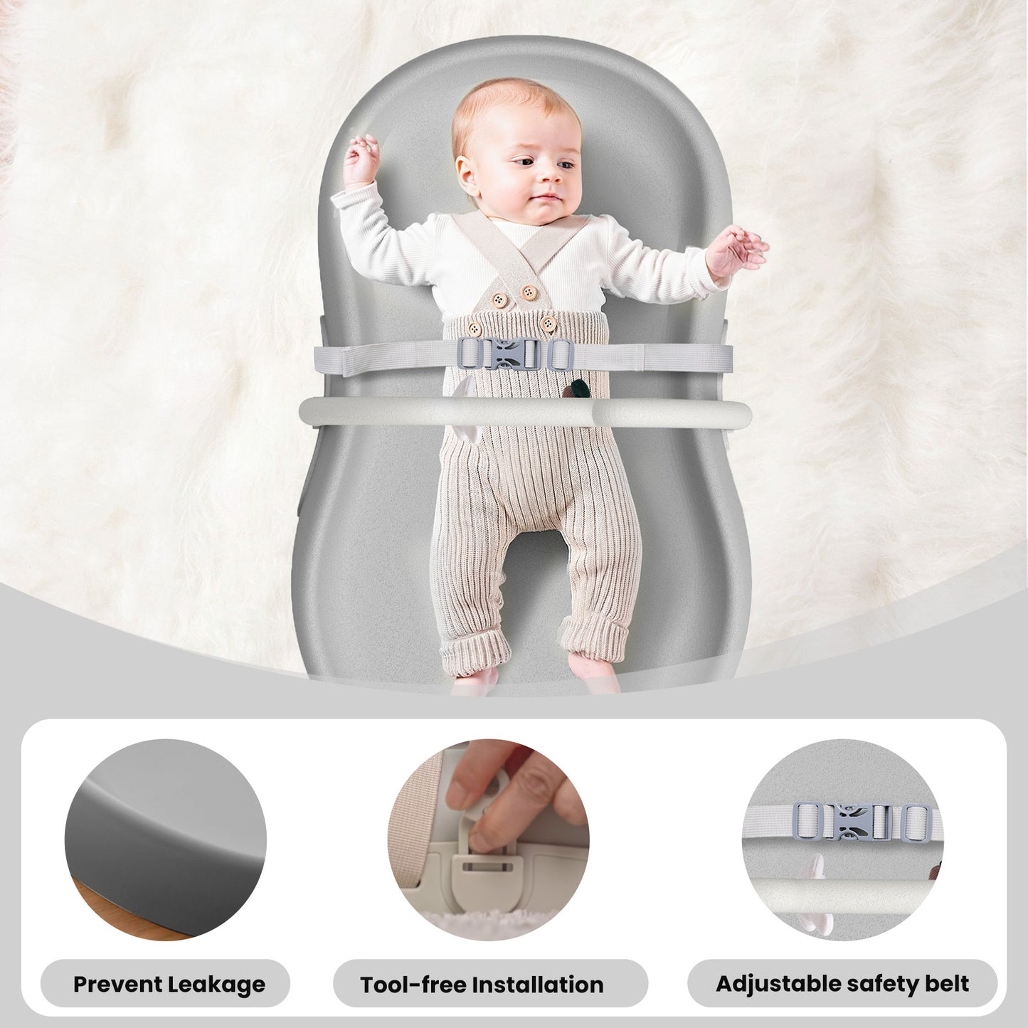 UBRAVOO Wickelunterlage mit Sicherheitsgurt und Spielzeugablage, Anti-Roll-Wickelunterlage, Leicht Abwischbar, Wasserdicht, mit Erhöhten Gepolsterten Kanten